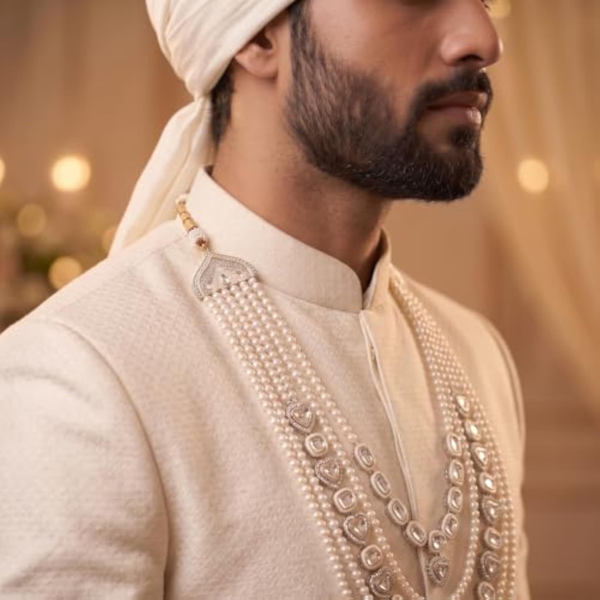 Men's Kundan & Pearl Necklace for Kurta & Sherwani